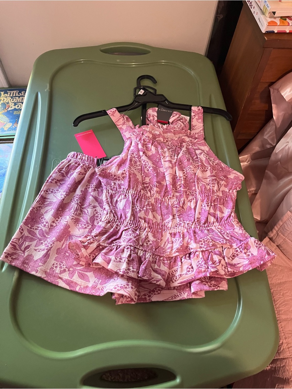 Vince Camuto Purple Floral Ruffle Tank Top & Short Set